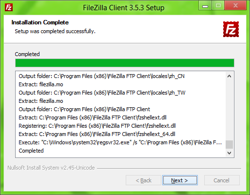 FileZilla Installer: Done