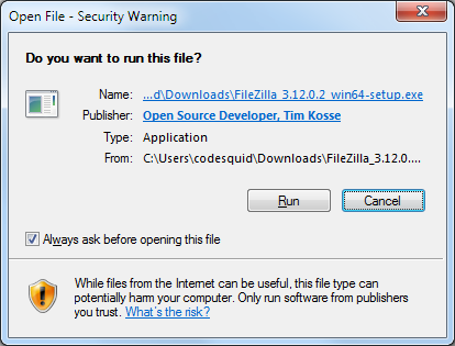 FileZilla installer: Prompt 1
