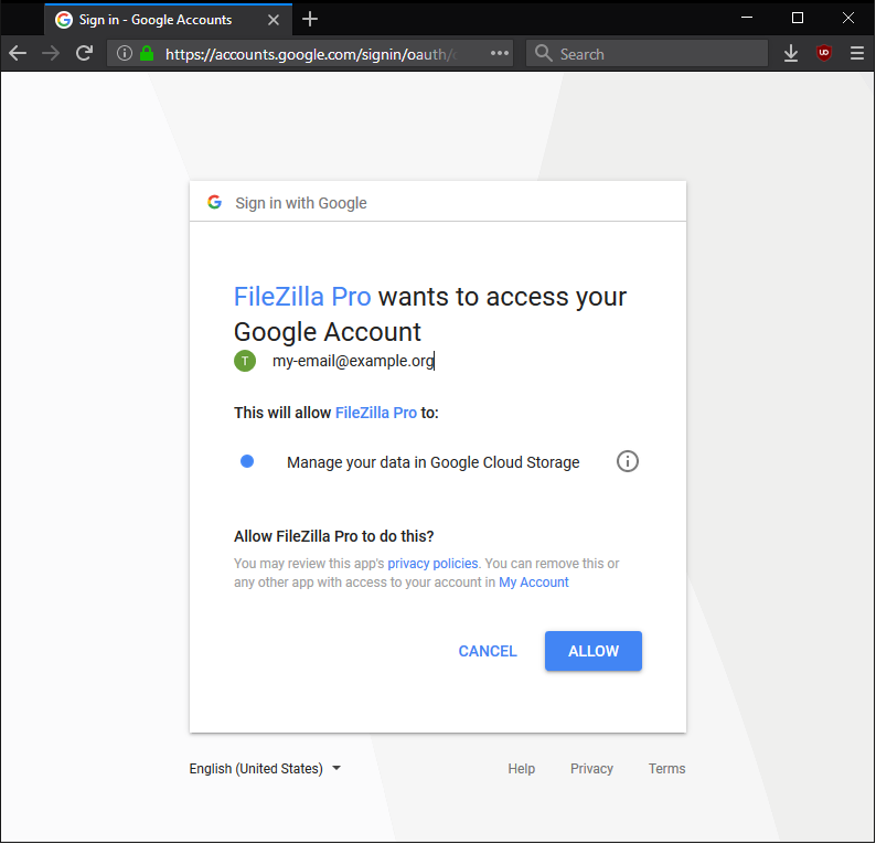 Google filezilla client