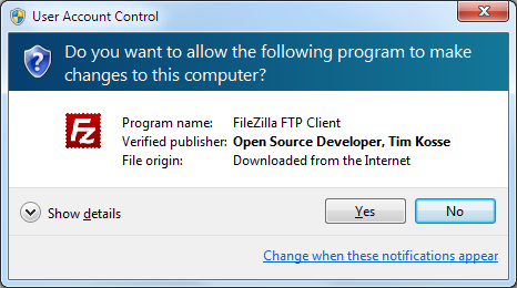 FileZilla installer: UAC prompt